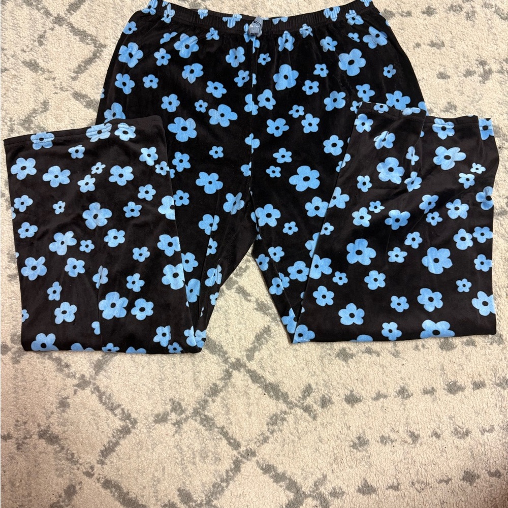 Floral Wide Leg Pants in Black and Blue